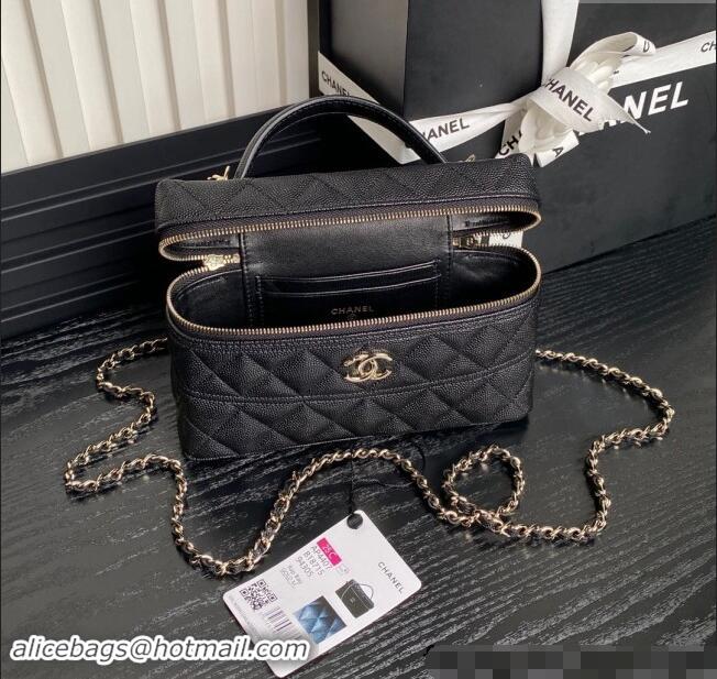 Promotional Chanel Grained Calfskin Long Vanity Case bag with Chain AP4407 Black 2024