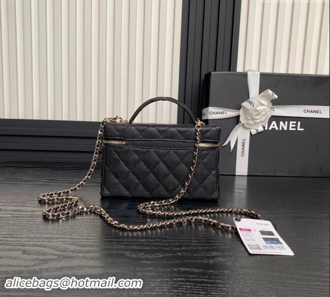 Promotional Chanel Grained Calfskin Long Vanity Case bag with Chain AP4407 Black 2024