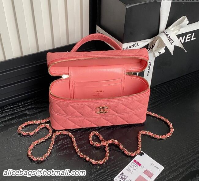 Good Taste Chanel Grained Calfskin Long Vanity Case bag with Chain AP4407 Pink 2024