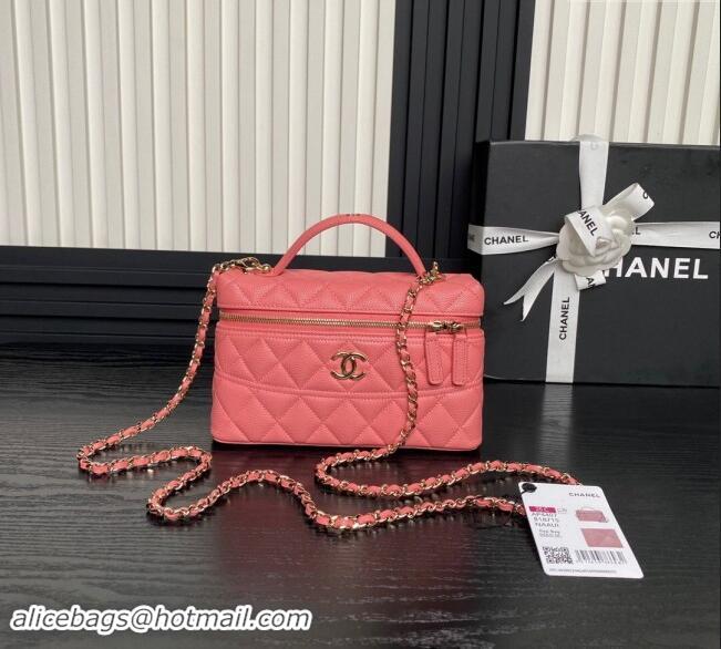 Good Taste Chanel Grained Calfskin Long Vanity Case bag with Chain AP4407 Pink 2024