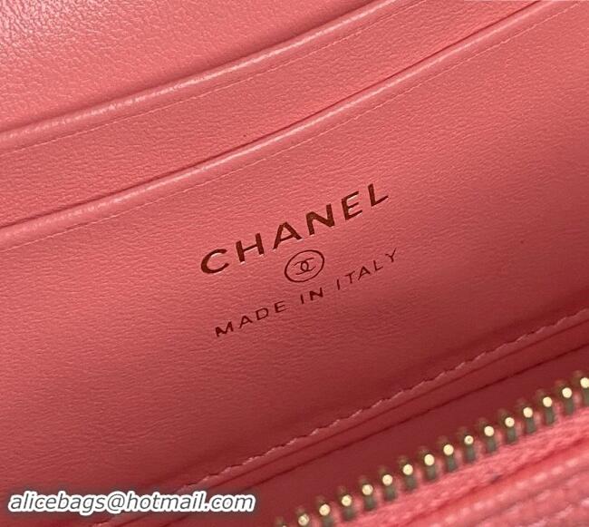 Good Taste Chanel Grained Calfskin Long Vanity Case bag with Chain AP4407 Pink 2024