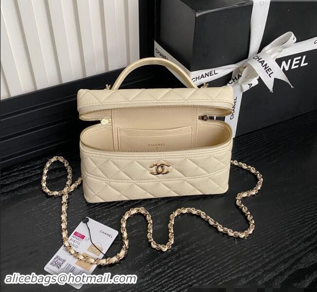 New Design Chanel Grained Calfskin Long Vanity Case bag with Chain AP4407 Light Beige 2024