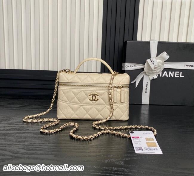 New Design Chanel Grained Calfskin Long Vanity Case bag with Chain AP4407 Light Beige 2024