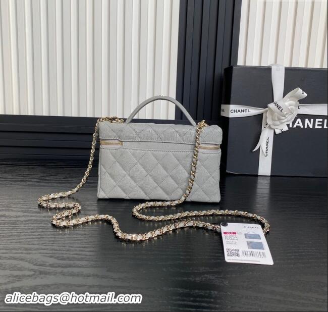 Hot Style Chanel Grained Calfskin Long Vanity Case bag with Chain AP4407 Light Grey 2024