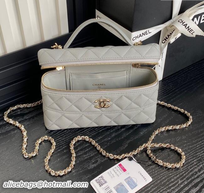 Hot Style Chanel Grained Calfskin Long Vanity Case bag with Chain AP4407 Light Grey 2024