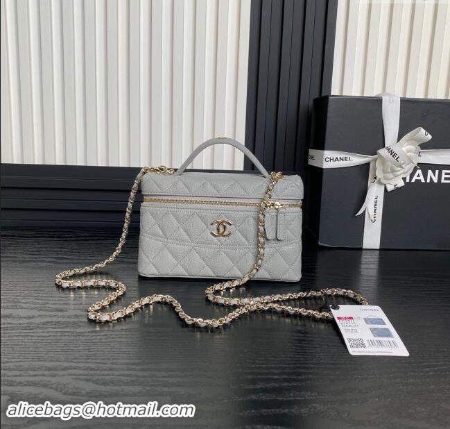 Hot Style Chanel Grained Calfskin Long Vanity Case bag with Chain AP4407 Light Grey 2024