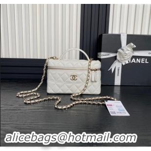 Top Grade Chanel Grained Calfskin Long Vanity Case bag with Chain AP4407 White 2024