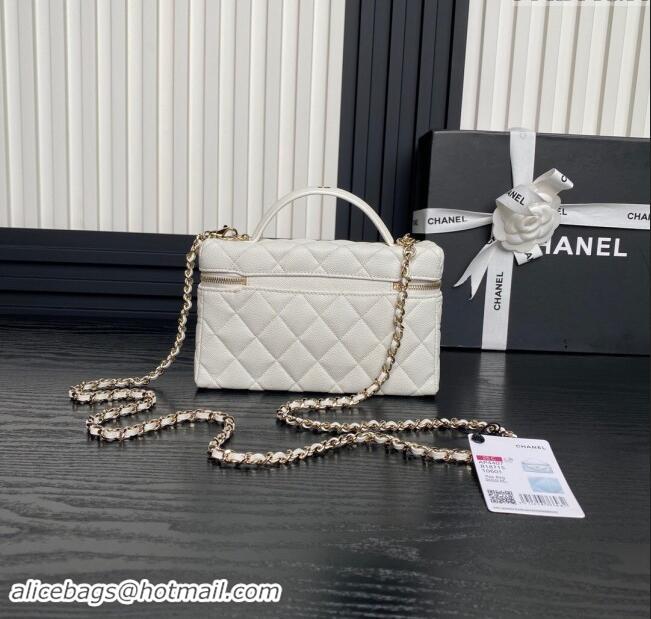 Top Grade Chanel Grained Calfskin Long Vanity Case bag with Chain AP4407 White 2024