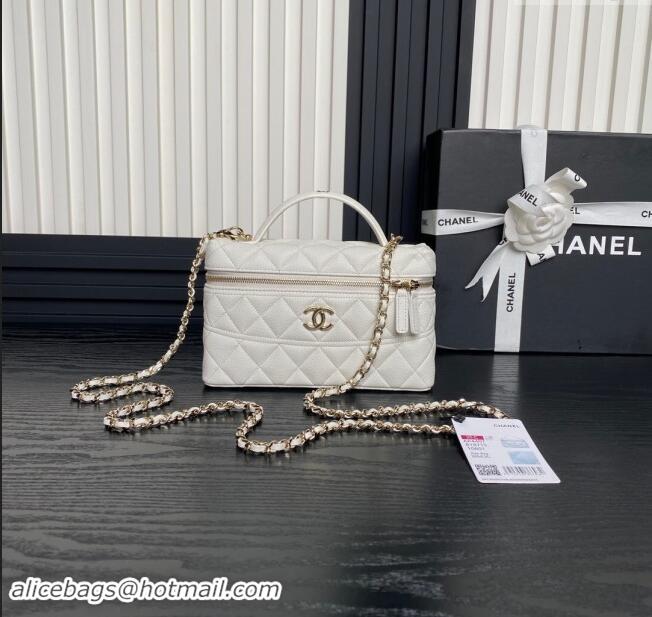 Top Grade Chanel Grained Calfskin Long Vanity Case bag with Chain AP4407 White 2024