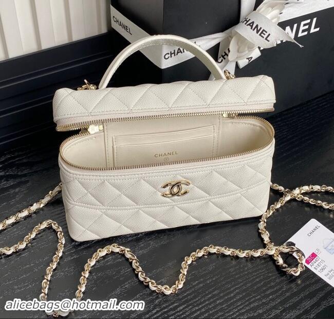 Top Grade Chanel Grained Calfskin Long Vanity Case bag with Chain AP4407 White 2024