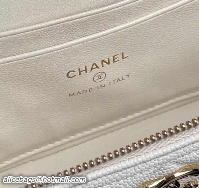 Top Grade Chanel Grained Calfskin Long Vanity Case bag with Chain AP4407 White 2024