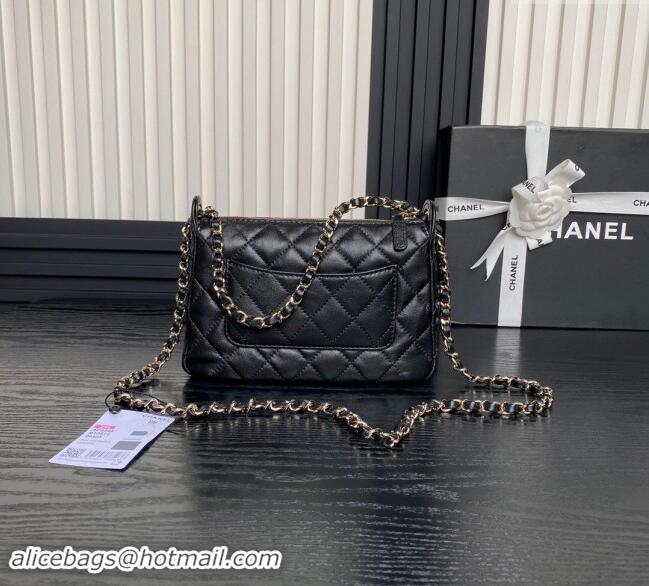 Famous Brand Chanel Shiny Crumpled Lambskin Clutch with Chain AP4348 Black 2024