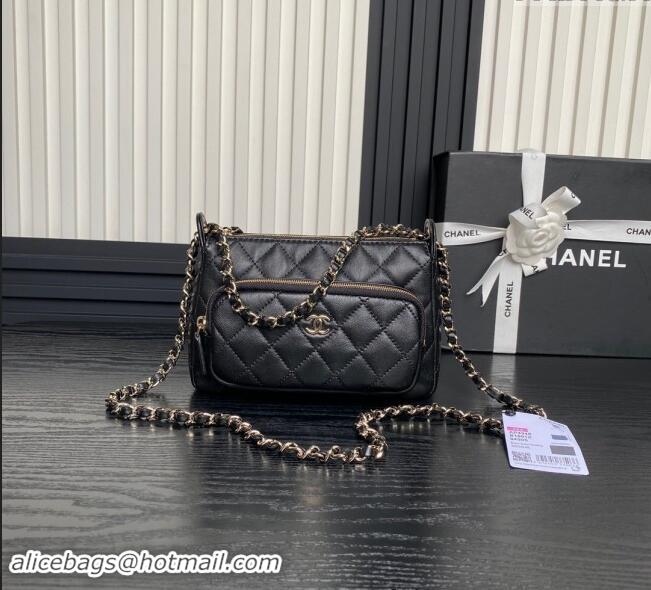 Famous Brand Chanel Shiny Crumpled Lambskin Clutch with Chain AP4348 Black 2024