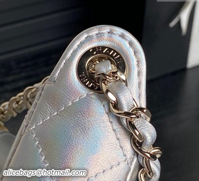 Top Quality Chanel Iridescent Metallic Lambskin Clutch with Chain AP4348 Silver 2024