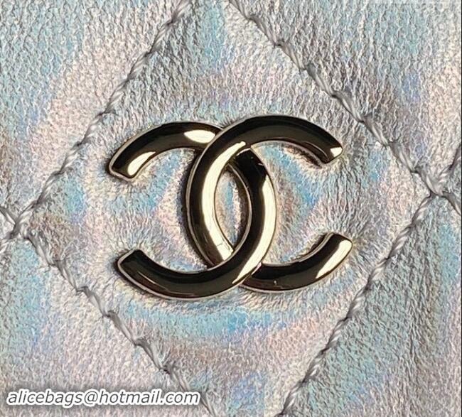 Top Quality Chanel Iridescent Metallic Lambskin Clutch with Chain AP4348 Silver 2024