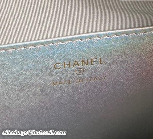 Top Quality Chanel Iridescent Metallic Lambskin Clutch with Chain AP4348 Silver 2024