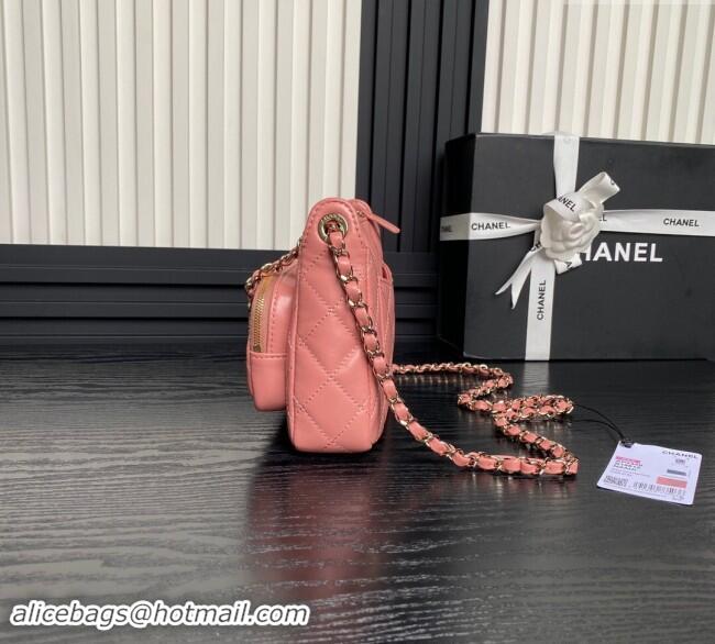 Super Quality Chanel Shiny Crumpled Lambskin Clutch with Chain AP4348 Pink 2024