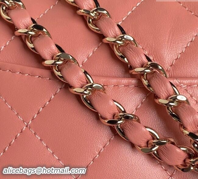 Super Quality Chanel Shiny Crumpled Lambskin Clutch with Chain AP4348 Pink 2024