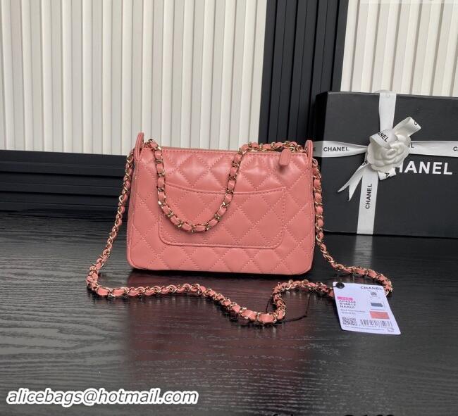 Super Quality Chanel Shiny Crumpled Lambskin Clutch with Chain AP4348 Pink 2024