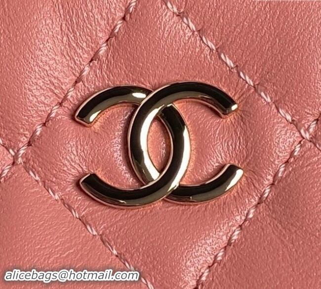 Super Quality Chanel Shiny Crumpled Lambskin Clutch with Chain AP4348 Pink 2024