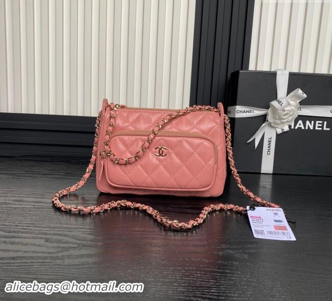 Super Quality Chanel Shiny Crumpled Lambskin Clutch with Chain AP4348 Pink 2024