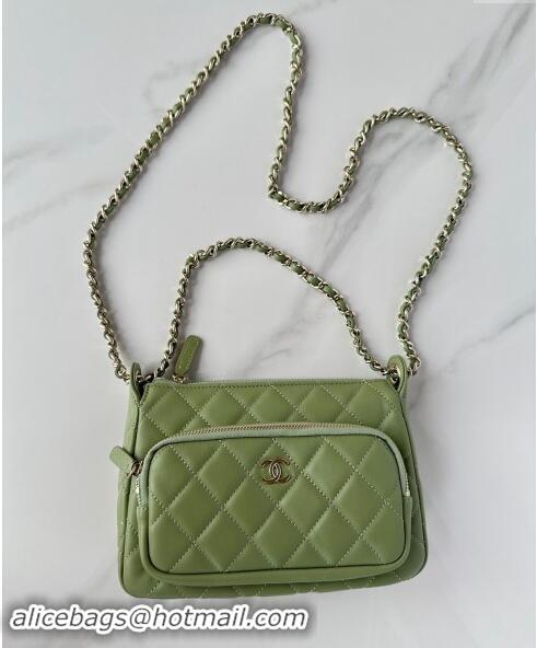 Good Looking Chanel Shiny Crumpled Lambskin Clutch with Chain AP4349 Green 2024