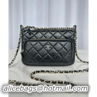 Market Sells Chanel Shiny Crumpled Lambskin Clutch with Chain AP4349 Black 2024