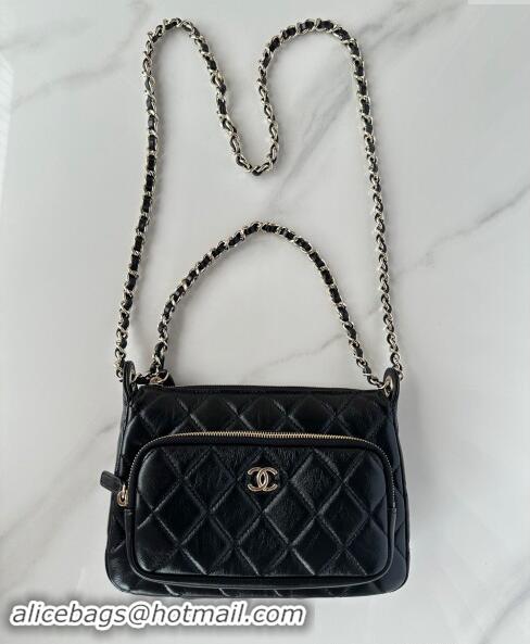 Market Sells Chanel Shiny Crumpled Lambskin Clutch with Chain AP4349 Black 2024