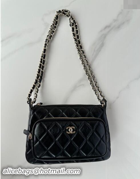 Market Sells Chanel Shiny Crumpled Lambskin Clutch with Chain AP4349 Black 2024