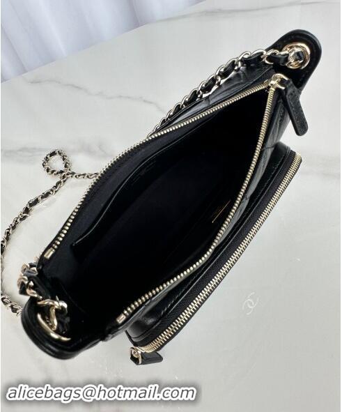 Market Sells Chanel Shiny Crumpled Lambskin Clutch with Chain AP4349 Black 2024