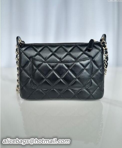 Market Sells Chanel Shiny Crumpled Lambskin Clutch with Chain AP4349 Black 2024