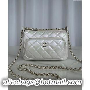 Top Grade Chanel Iridescent Metallic Lambskin Clutch with Chain AP4349 Silver 2024