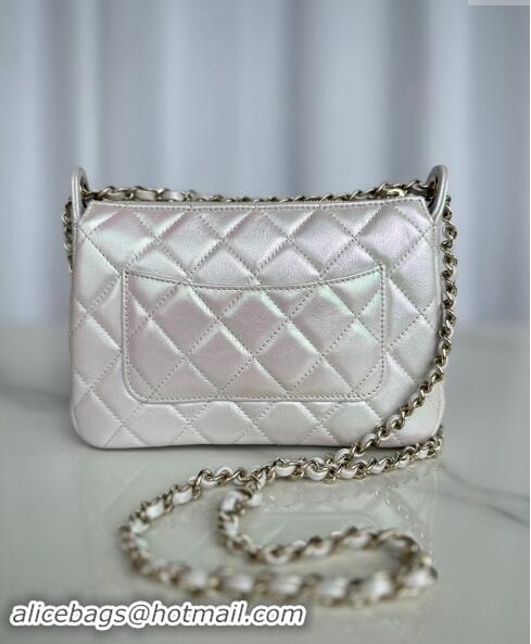 Top Grade Chanel Iridescent Metallic Lambskin Clutch with Chain AP4349 Silver 2024