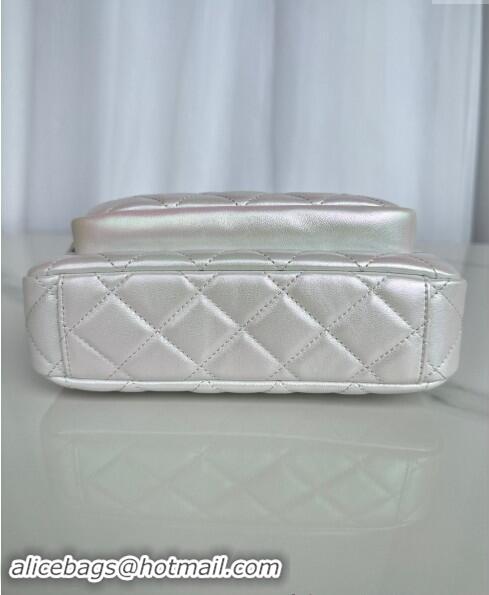 Top Grade Chanel Iridescent Metallic Lambskin Clutch with Chain AP4349 Silver 2024