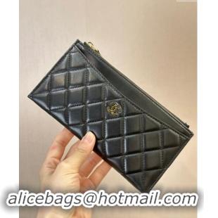 New Release Creation Chanel Lambskin Bill Holder Pouch A84107 Black/Gold 2024