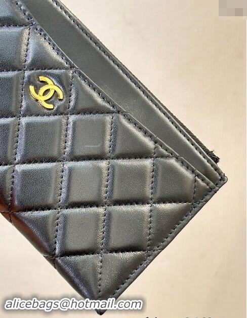 New Release Creation Chanel Lambskin Bill Holder Pouch A84107 Black/Gold 2024