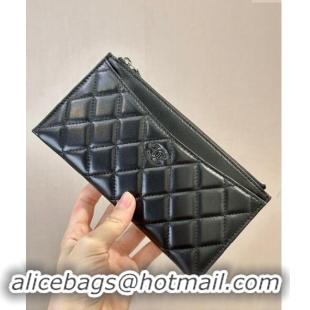 Top Grade Chanel Lambskin Bill Holder Pouch A84107 Black/Silver 2024