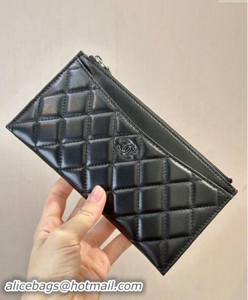 Top Grade Chanel Lambskin Bill Holder Pouch A84107 Black/Silver 2024