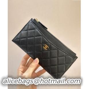 Grade Quality Chanel Grained Calfskin Bill Holder Pouch A84107 Black/Gold 2024