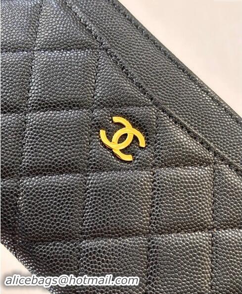 Grade Quality Chanel Grained Calfskin Bill Holder Pouch A84107 Black/Gold 2024