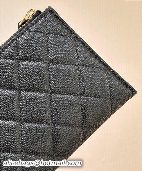 Grade Quality Chanel Grained Calfskin Bill Holder Pouch A84107 Black/Gold 2024