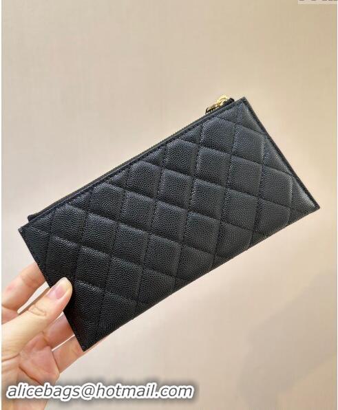 Grade Quality Chanel Grained Calfskin Bill Holder Pouch A84107 Black/Gold 2024