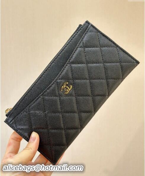 Grade Quality Chanel Grained Calfskin Bill Holder Pouch A84107 Black/Gold 2024