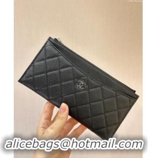 Market Sells Chanel Grained Calfskin Bill Holder Pouch A84107 Black/Silver 2024