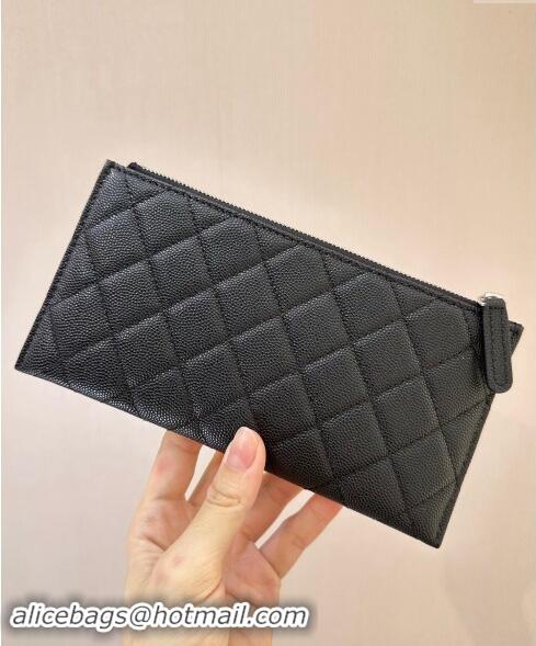 Market Sells Chanel Grained Calfskin Bill Holder Pouch A84107 Black/Silver 2024