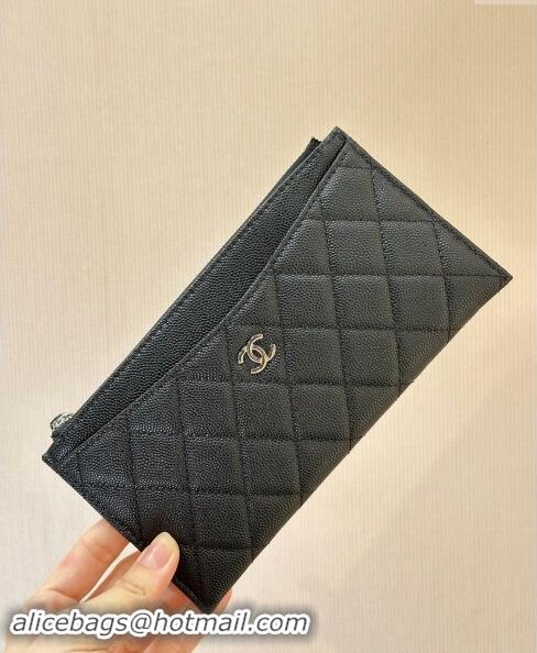 Market Sells Chanel Grained Calfskin Bill Holder Pouch A84107 Black/Silver 2024