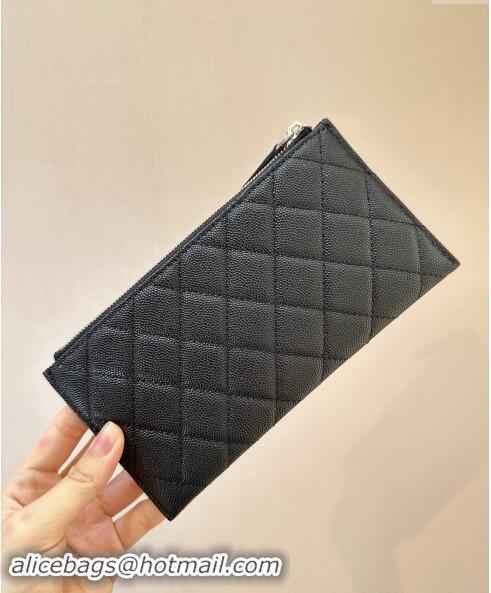 Market Sells Chanel Grained Calfskin Bill Holder Pouch A84107 Black/Silver 2024