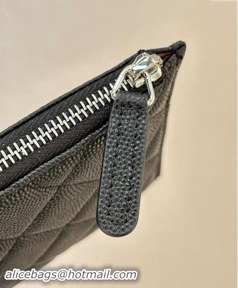 Market Sells Chanel Grained Calfskin Bill Holder Pouch A84107 Black/Silver 2024