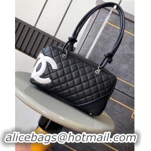 Best Price Chanel Quilted Leather Bowling bag with Maxi CC A6329 Black/White 2024