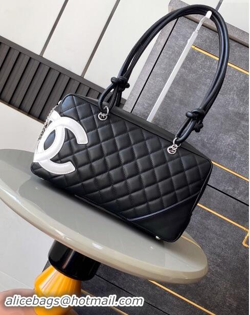 Best Price Chanel Quilted Leather Bowling bag with Maxi CC A6329 Black/White 2024